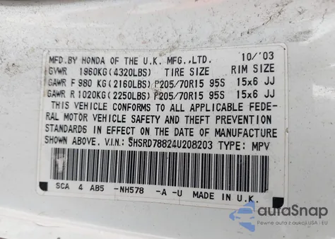 2004 Honda Cr-V Ex из США, поврежденный, VIN SHSRD78824U208203